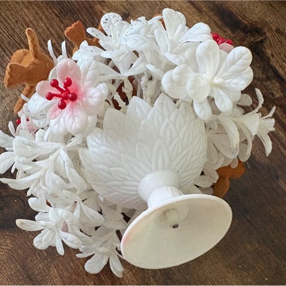 VTG Christmas Plastic Centerpiece Candleholder Tablepiece Birds Lot of 2 White R - Picture 4 of 7